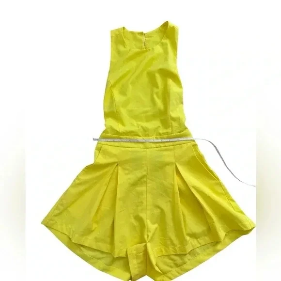 Bright Yellow Fashion Nova Romper with Open Back Tie Detail Size Small - Picture 10 of 10